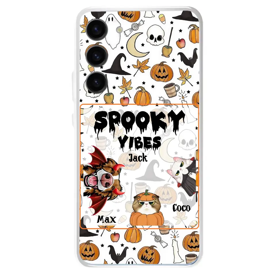 Custom Personalized Halloween Pet Phone Case - Upto 3 Pets - Gift Idea For Dog/Cat Owners - Spooky Vibes - Case for iPhone/Samsung
