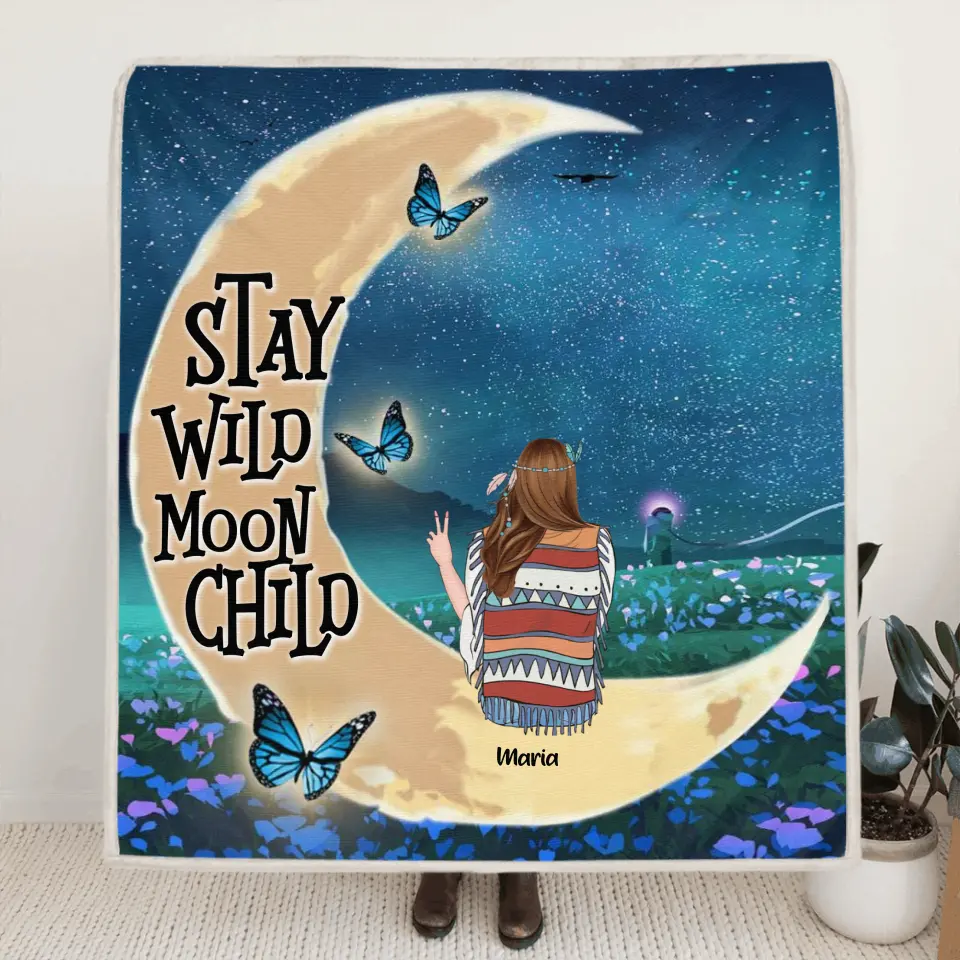 Personalized Hippie Friends Blanket - Up to 3 Girls - Stay Wild Moon Child