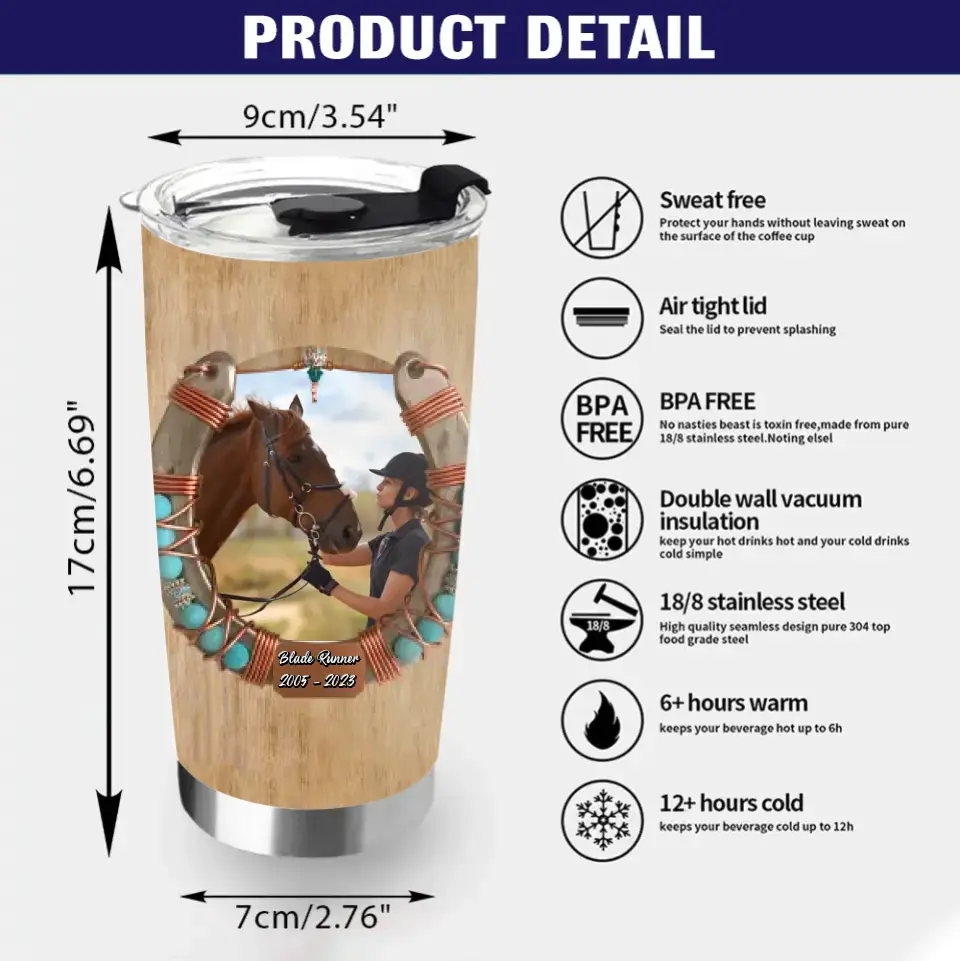 Personalized Memorial Horse Photo Tumbler - Gift Idea For Horse Lovers - If I Could One More Wish