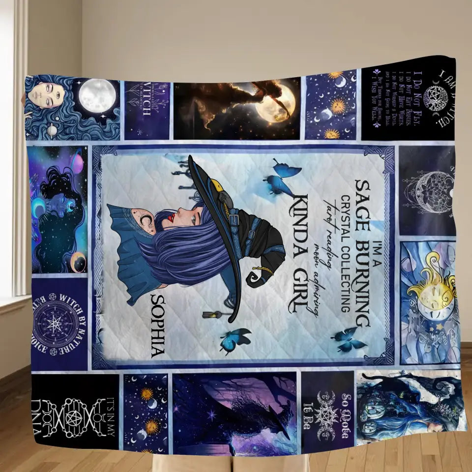 Personalized Witch Quilt/Fleece Throw Blanket - Halloween Gift Idea For Witch Lovers - I Am A Sage Burning Crystal Collecting