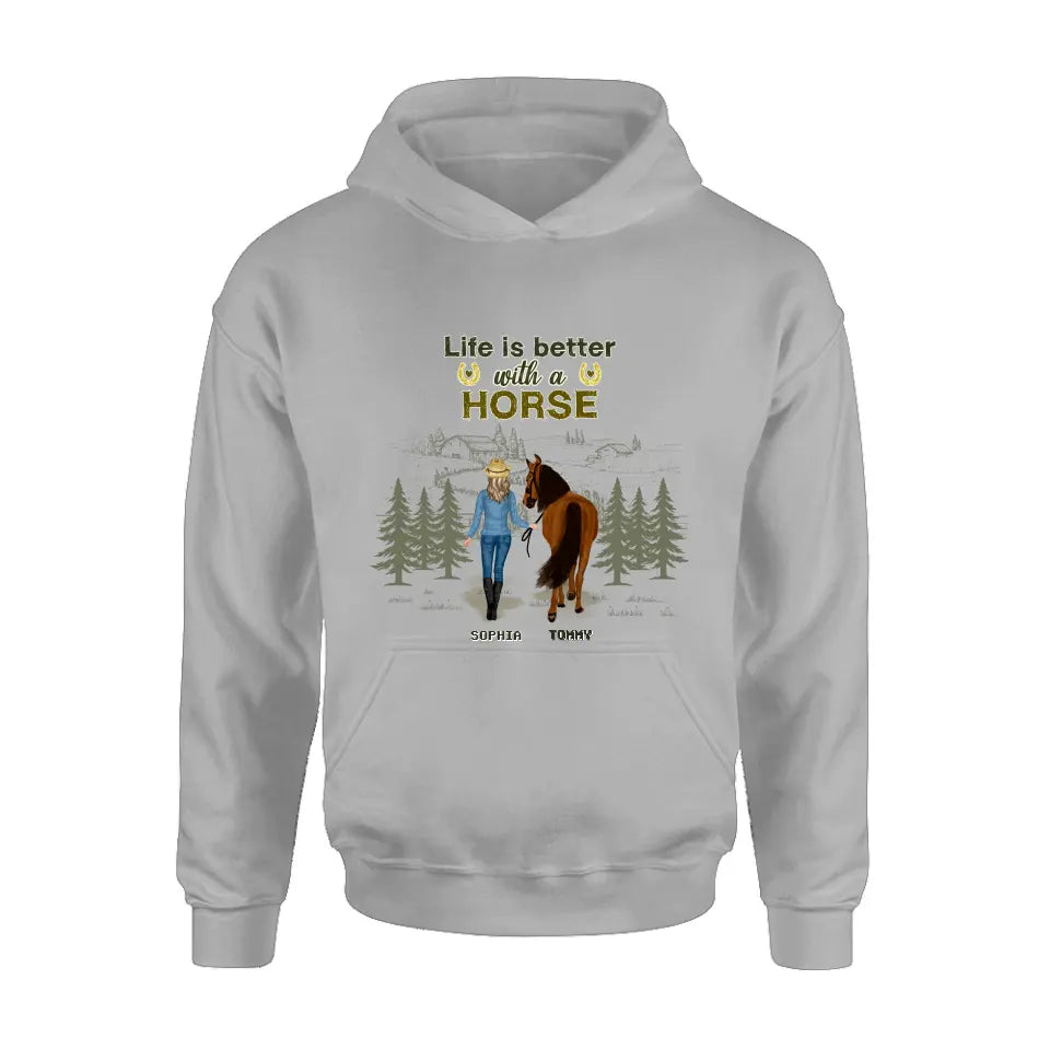 Personalized Horse Girl Shirt/Hoodie - Up to 6 Horses - Gift Idea For Horse Lover - Life Is Better With Horses