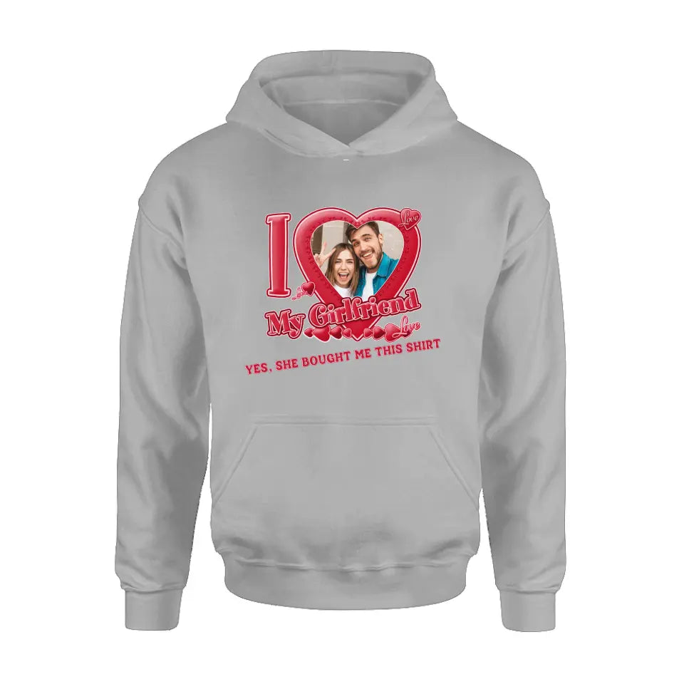 Personalized Couple T-Shirt/Long Sleeve/Sweatshirt/Hoodie - Upload Photo - Gift Idea For Couple/Her/Valentine's Day - I Love My Girlfriend