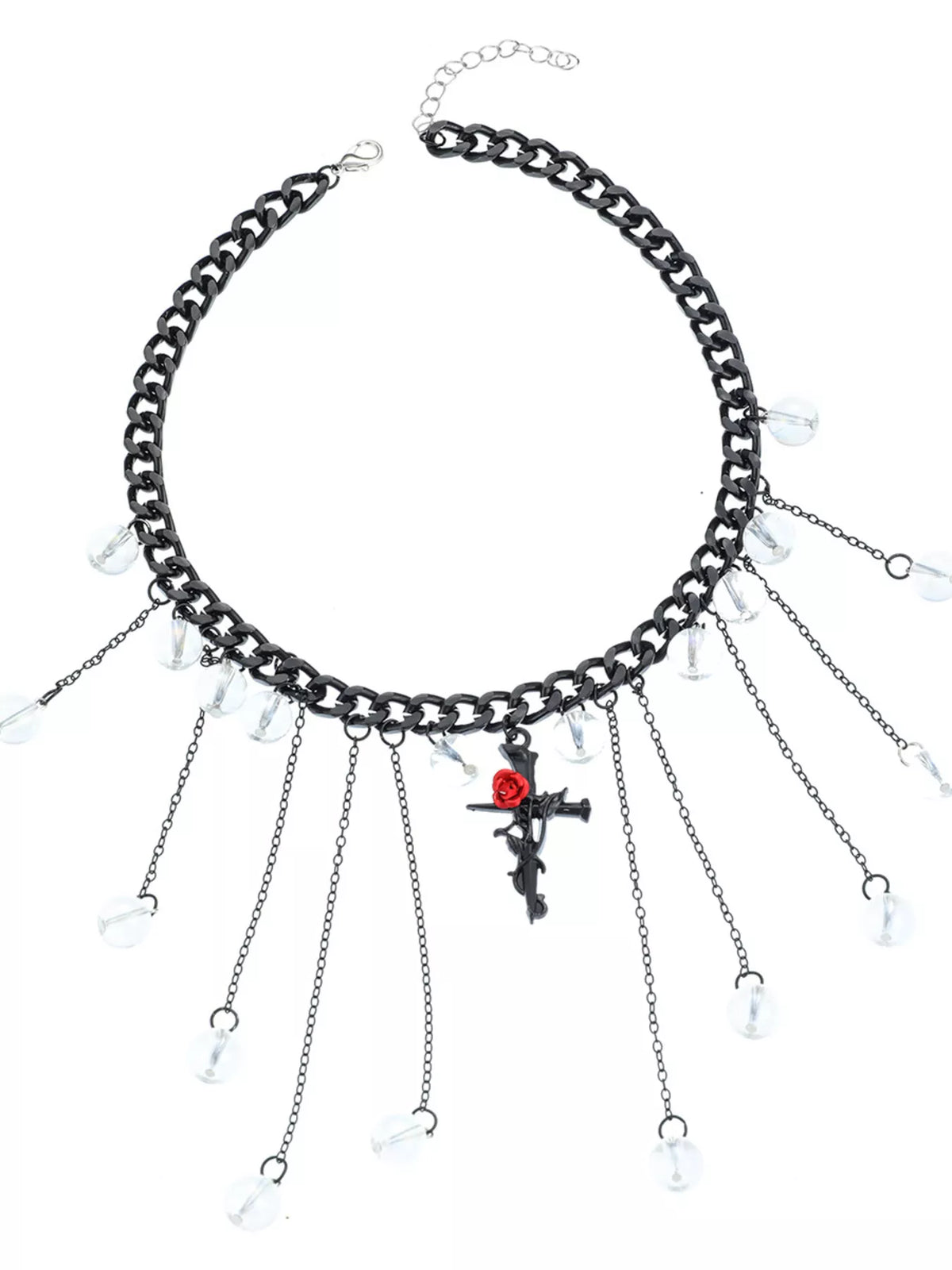 Gothic Rose Cross Dangle Necklace