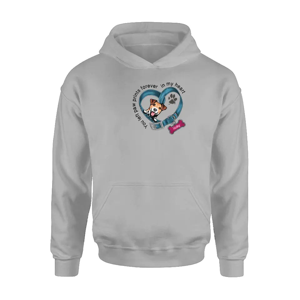 Personalized Dog Collar Shirt/Hoodie - Memorial Gift Idea For Dog Lover/Mother's Day/Father's Day - You Left Paw Prints Forever In My Heart