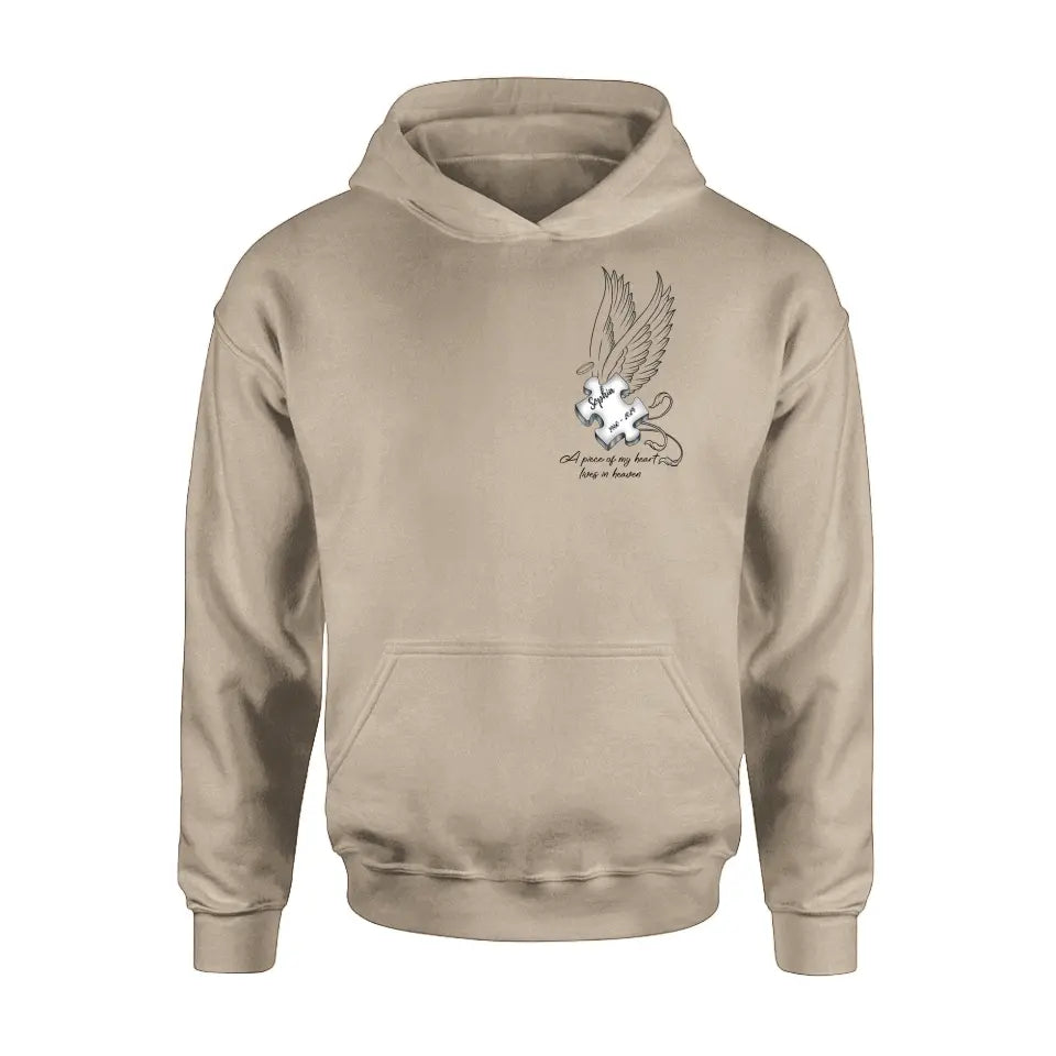 Personalized Memorial Piece Shirt/Hoodie - Memorial Gift Idea For Family Member/Mother's Day/Father's Day - A Piece Of My Heart Lives In Heaven