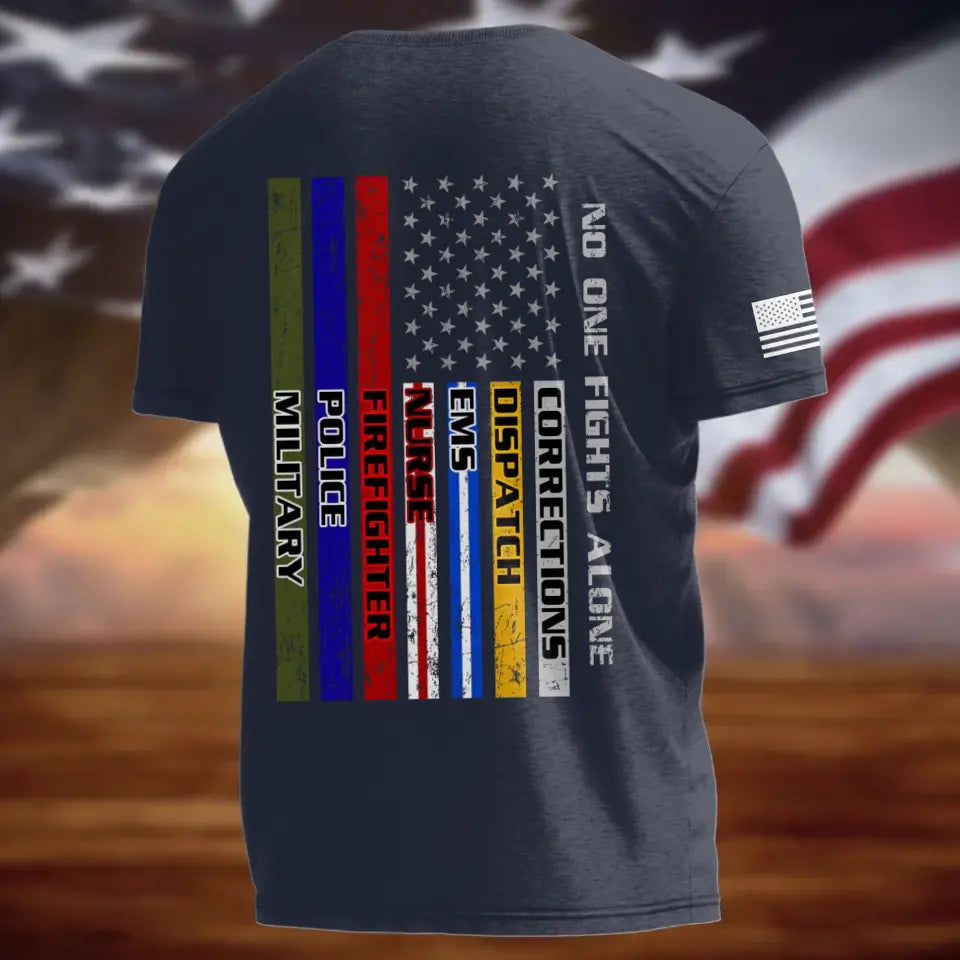 Personalized EMS/EMT/Paramedic/Firefighter/Police AOP T-shirt - Gift Idea For Paramedic/Firefighter/Police - No One Fights Alone