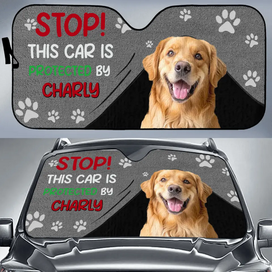Personalized Dog Car Sunshade - Up to 3 Dogs - Gift Idea For Dog Lover - Stop This Car Is Protected By