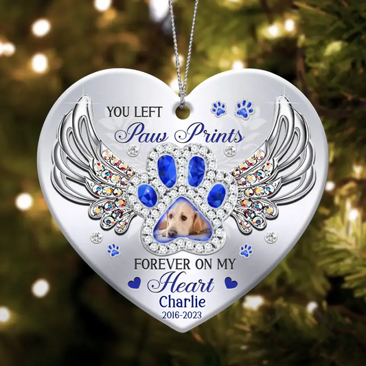 Personalized Dog Memorial Acrylic Ornament - Upload Photo - Memorial Gift Idea For Dog Lover - You Left Paw Prints Forever On My Heart