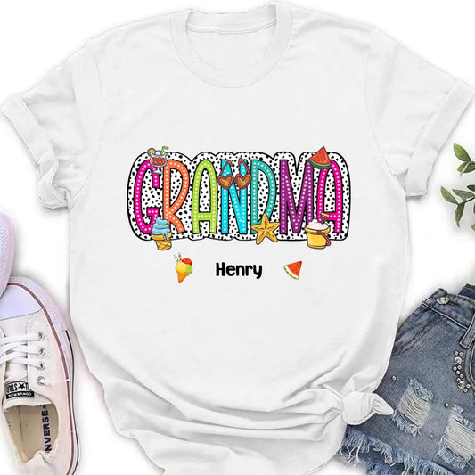 Personalized Grandma Summer Dalmatian Dots T-shirt - Summer Gift Idea From Kids to Gigi/Grandma - Custom Names with up to 9 Kids