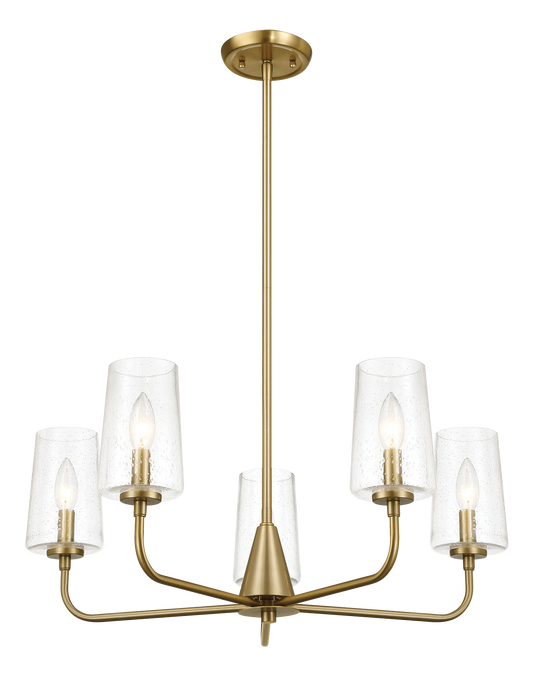 Dazzle Five Lights Chandelier With Clear Seeded Glass - Satin Brass