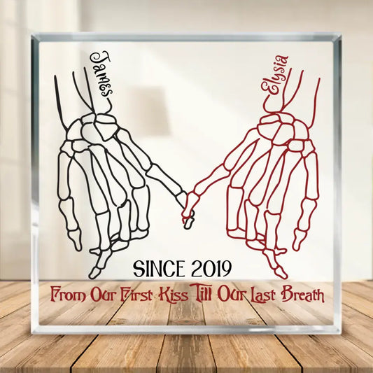 Personalized Couple Halloween Square Acrylic Plaque - Gift Idea For Couple - From Our First Kiss Till Our Last Breath