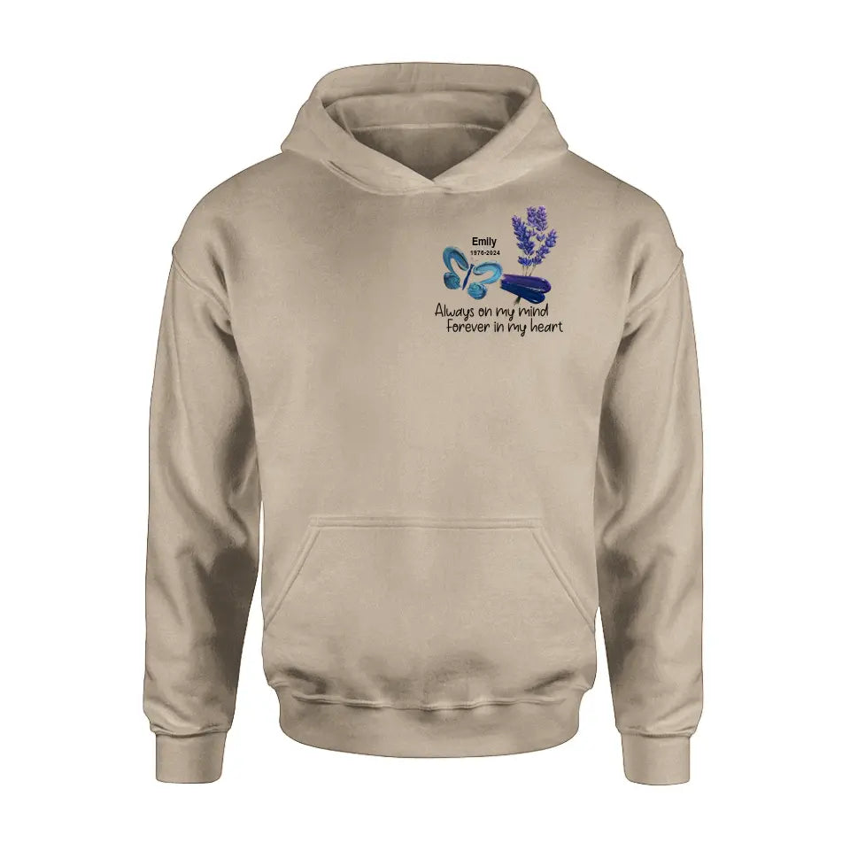 Personalized Memorial Butterfly Shirt/Hoodie - Memorial Gift Idea For Family Member - Always On My Mind Forever In My Heart