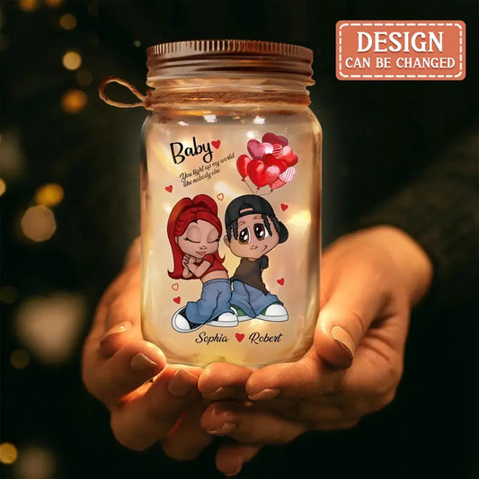 Custom Personalized Couple Mason Jar Light - Anniversary/ Christmas Gift Idea For Couple/ Him Her - You Light Up My World