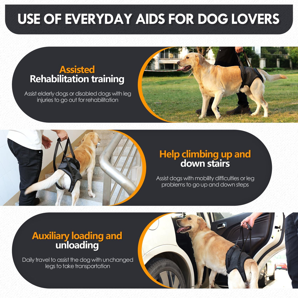 Adjustable Dog Lift Harness, Dog Sling For Large Dogs Lift Support And Rehab Harness For Weak Rear Legs, Soft Hind Leg Support Helps Senior, Injured, Disabled And After ACL Surgery Dogs