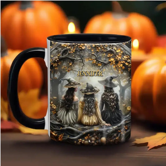 Custom Personalized Witches In Enchanted Forest Accent Mug - Halloween/ Birthday Gift Idea For Yourself, Women, Witch Lovers