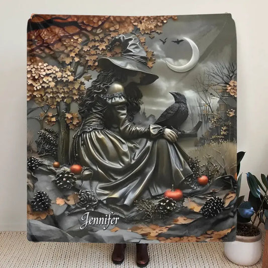 Personalized Witch Fleece Throw Blanket & Quilt - Halloween/Birthday Gift Idea For Friends, Witch Lovers