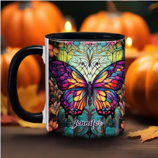 Personalized Butterfly Accent Mug - Gift Idea For Friends/Birthday - Custom Name
