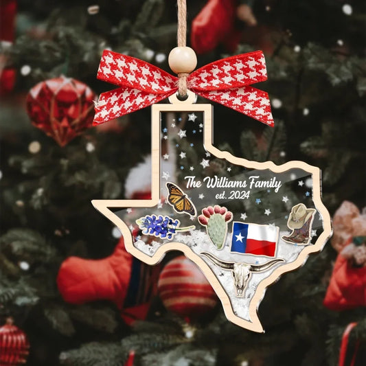 Personalized Texas 3 Layered Christmas Shaker Ornament - Christmas Gift Idea For Family