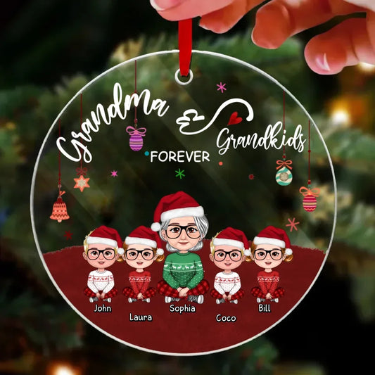 Personalized Grandma And Grandkids Forever Acrylic Ornament - Up to 4 Kids - Christmas Gift Idea