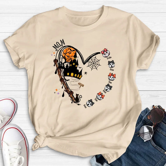 Personalized Halloween Grandma Heart T-shirt/Long Sleeve/Sweatshirt/Hoodie - Up to 6 Kids - Gift Idea For Grandma/Mom
