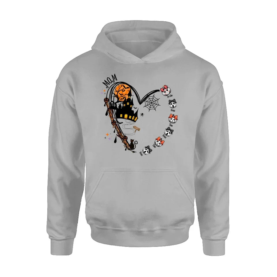 Personalized Halloween Grandma Heart T-shirt/Long Sleeve/Sweatshirt/Hoodie - Up to 6 Kids - Gift Idea For Grandma/Mom