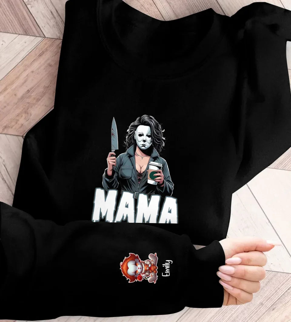 Personalized Horror Movie Characters Mom AOP Sweater - Up to 8 Kids - Halloween Gift Idea For Mother