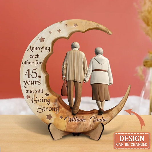 Personalized Old Couple 2 Layered Wooden Art - Gift Idea For Couple - Annoying Each Other For 45 Years And Still Going Strong