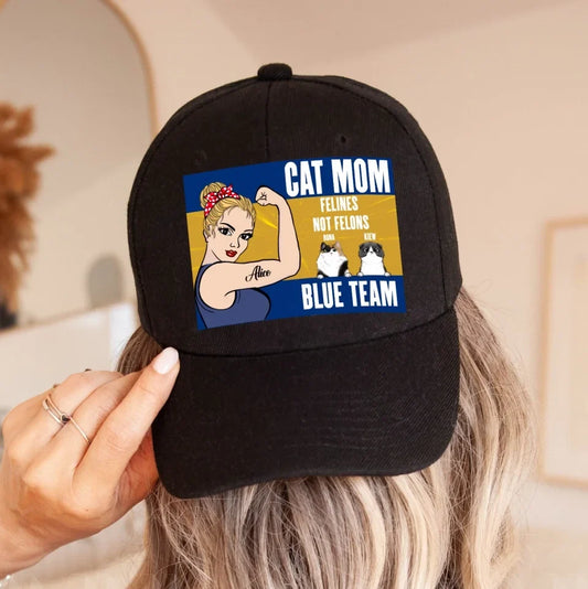 Personalized Cat Mom Baseball Cap - Up to 4 Cats - Gift Idea For Cat Lover - Felines Not Felons