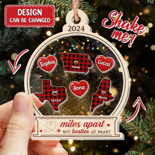 Personalized State 3 Layered Shaker Ornament - Up to 5 People - Gift Idea For Friends/Besties/Sisters - I Wish You Lived Next Door