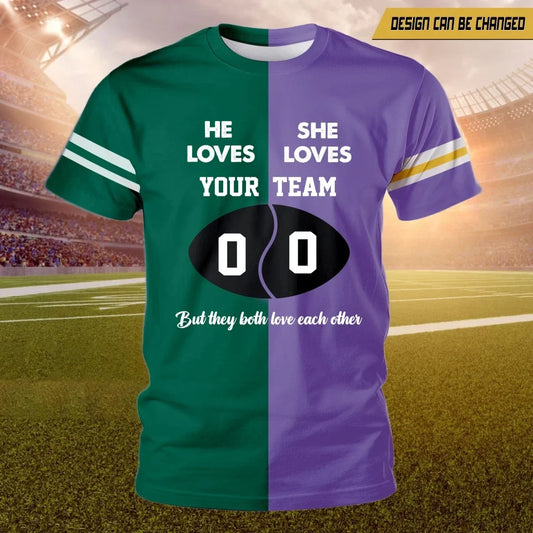 Personalized Football Team Game Day AOP T-shirt - Gift Idea For Couple/Football Lover - They Both Love Each Other