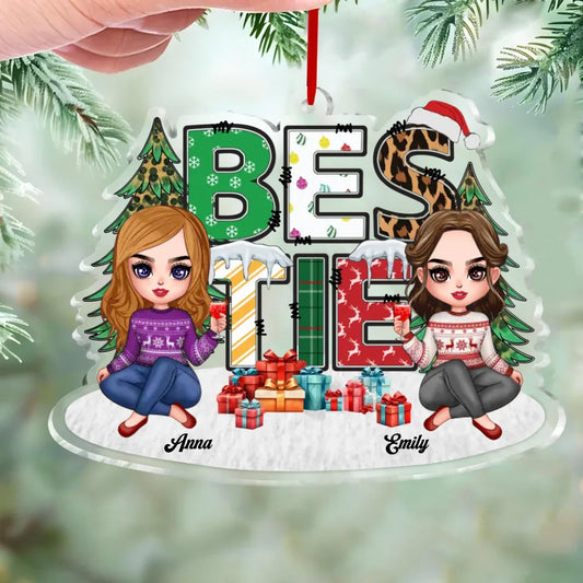 Personalized Besties Acrylic Ornament - Christmas Gift Idea For Friends - Up to 4 Girls