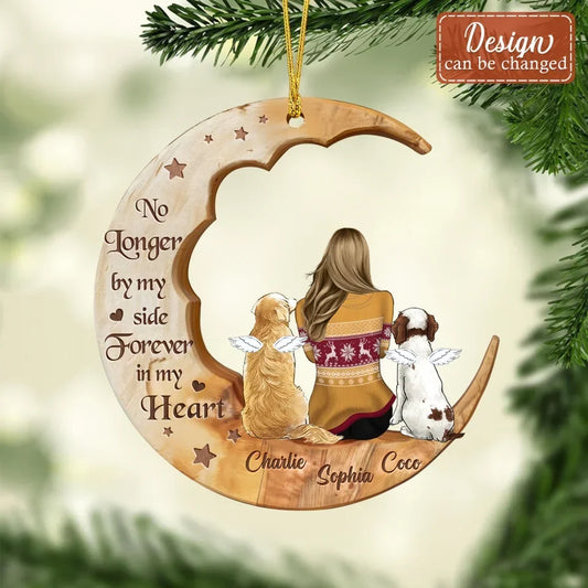 Personalized Memorial Pet Moon Wooden Ornament - Memorial Gift Idea For Dog/Cat/Rabbit Lover - No Longer By My Side Forever In My Heart