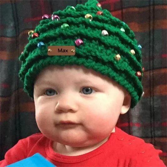 Personalized Name Crochet Christmas Tree Hat - Baby First Christmas Gift - Knit Baby Beanie Hat