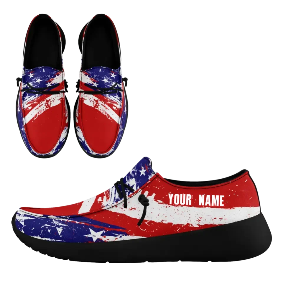 Personalized America Flag Sneakers, Custom Patriotic Loafer Shoes, Canvas Slip On Shoes,FN018-24020303-1b