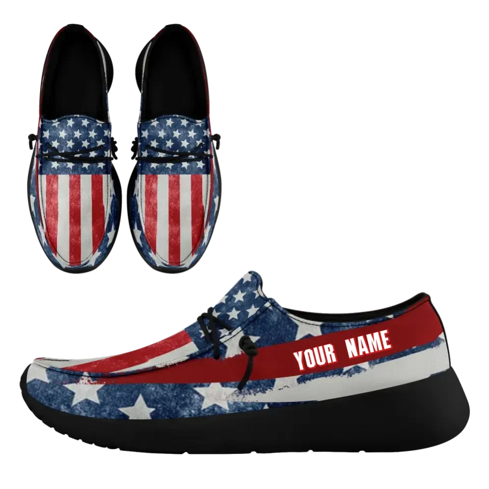 Personalized America Flag Sneakers, Custom Patriotic Loafer Shoes, Canvas Slip On Shoes,
FN018-24020303-4b