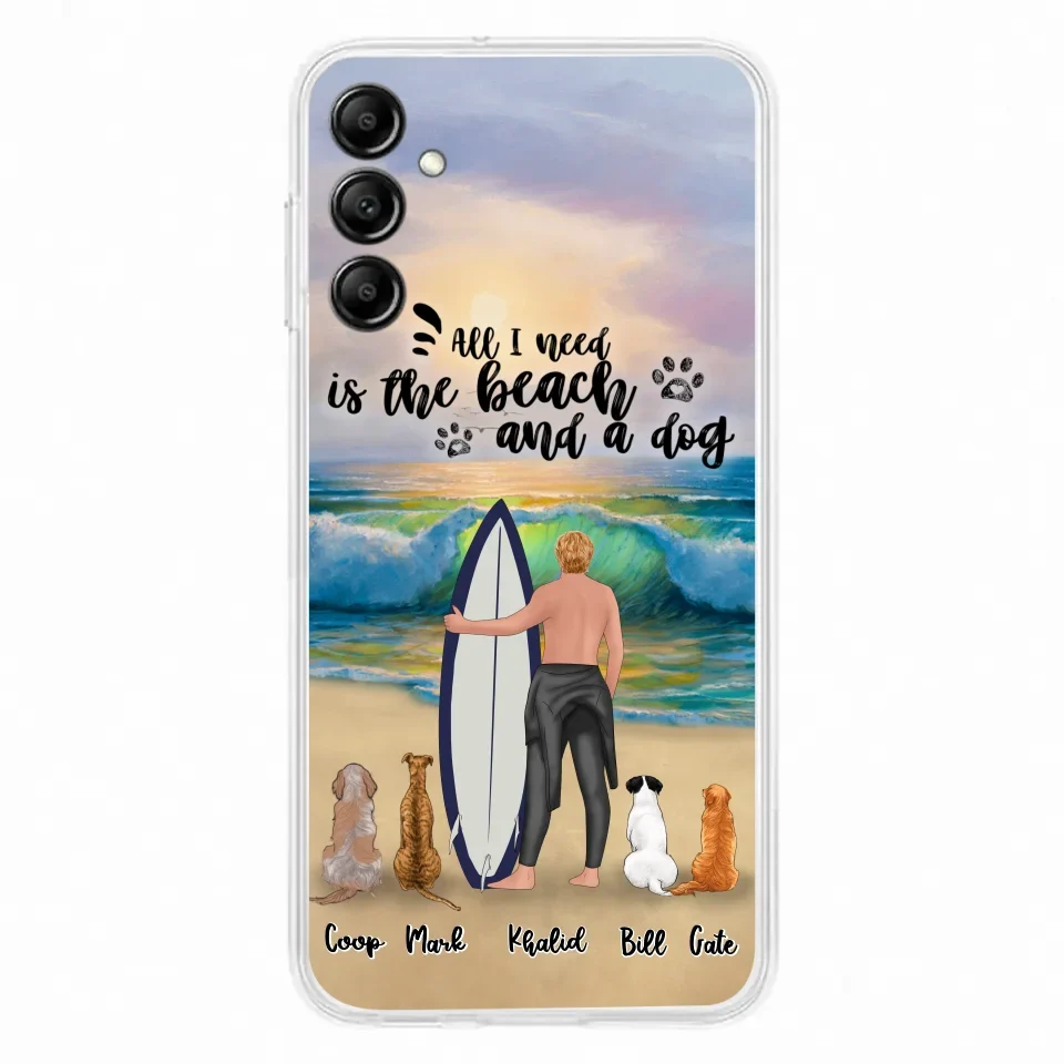Custom Personalized Surfing Phone Case - Woman/Man With Upto 4 Pets - Phone Case For iPhone and Samsung - To the Ocean I go - CCS180