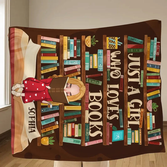 Personalized Reading Girl Quilt/Fleece Throw Blanket - Gift Idea For Book Lover - Reading Is My Happy Place