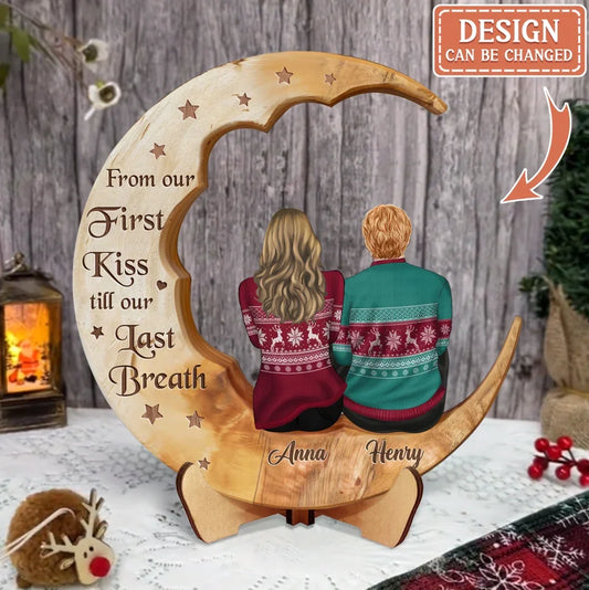 Personalized Couple On The Moon Wooden Art - Gift Idea For Couple - In You I've Found The Love Of My Life & My Closest, Truest Friend