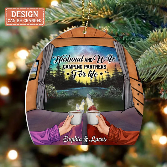 Personalized Couple Camping Acrylic Ornament - Couple With Up to 3 Pets - Best Gift For Camping Lover - Let's Get In-tents