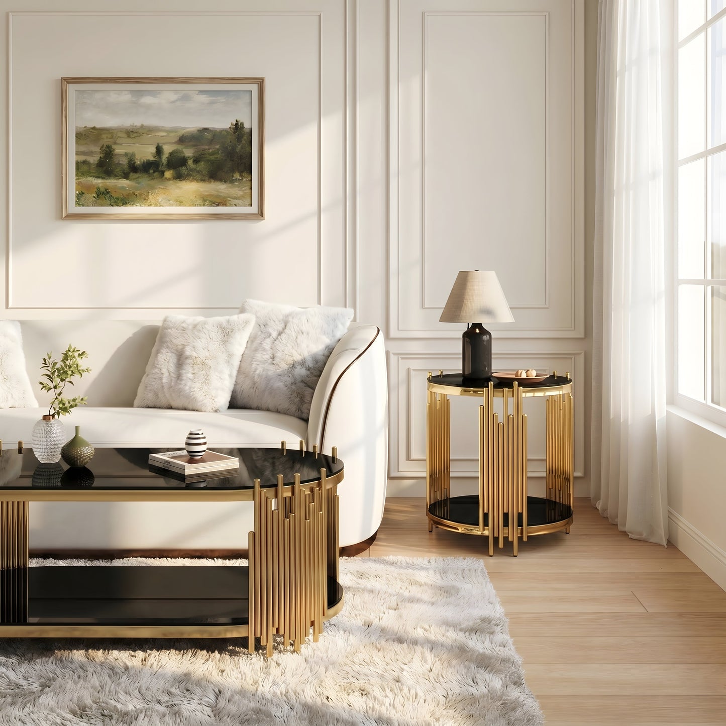 Modern Luxury Coffee Table and Side Table Set, 2-Piece Oval