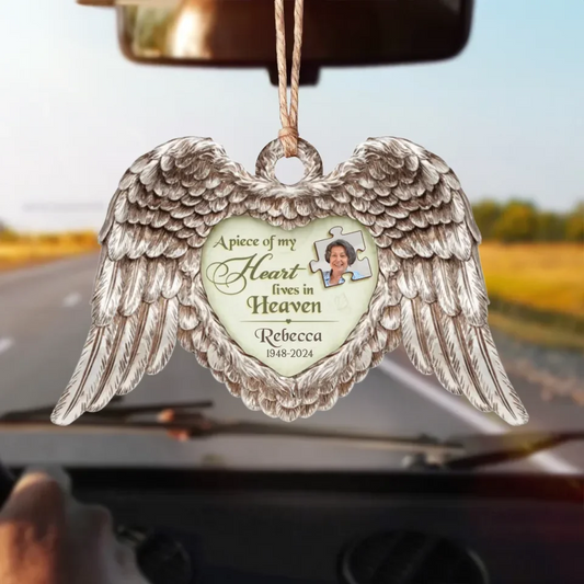 Personalized Memorial Acrylic Ornament - Upload Photo - Memorial Gift Idea For Family Members - A Piece Of My Heart Lives In Heaven