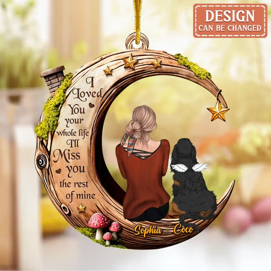 Personalized Memorial Moon Wooden Ornament - Memorial Gift Idea For Pet Lover - Adult/Couple With Pets - I Love You To The Moon & Back