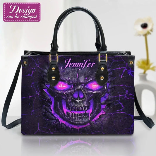 Personalized Skull PU Leather Handbag With Long Straps - Gift Idea For Skull Lover