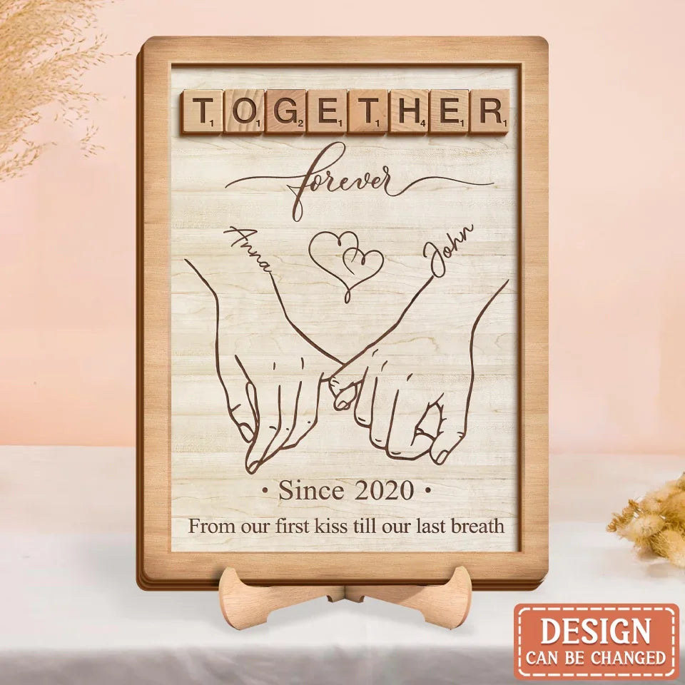 Personalized Couple Together Forever Wooden Art - Gift Idea For Couple - From Our First Kiss Till Our Last Breath