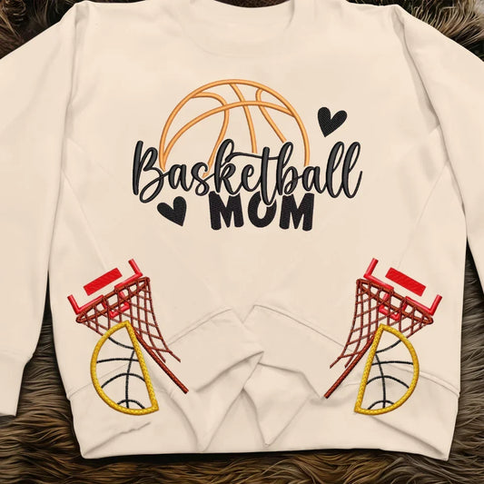 Basketball Mom Side Bow Embroidered Sweatshirt - Gift Idea For Mom/ Mother's Day