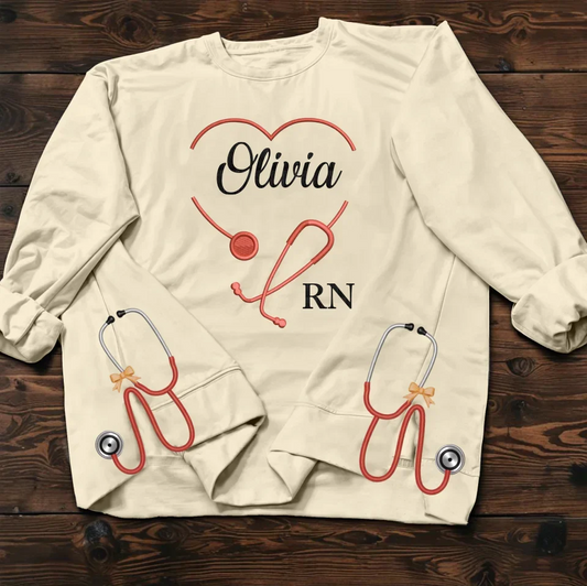 Personalized Stethoscope Heart Embroidered Sweater - Gift Idea For Doctor/Nurse - Custom Name