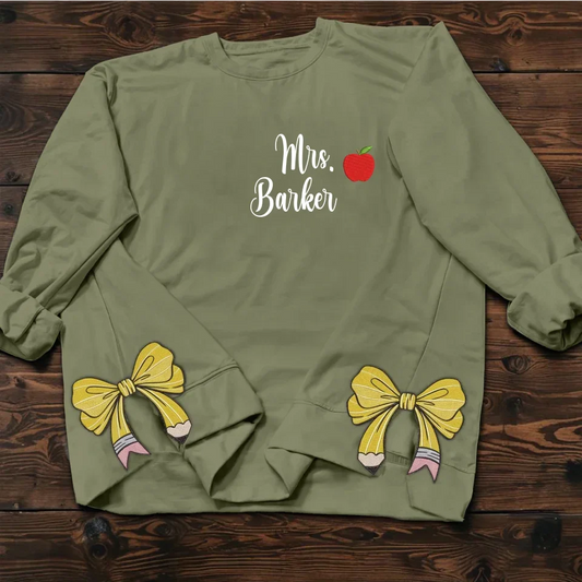 Personalized Teacher Side Split Embroidered Sweatshirt - Custom Teacher's Name - Gift Idea For Teacher/Birthday