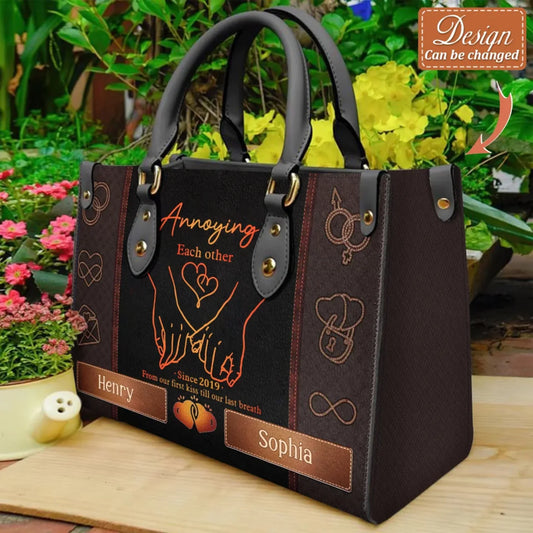 Personalized Couple PU Leather Handbag With Long Straps - Valentine Gift Idea For Her - From Our First Kiss Till Our Last Breath