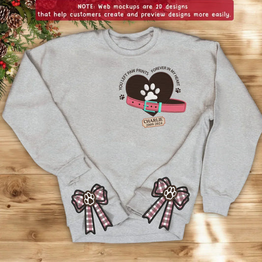 Personalized Dog Memorial Side Bow Split Embroidered Sweatshirt - Memorial Gift Idea For Dog Owners