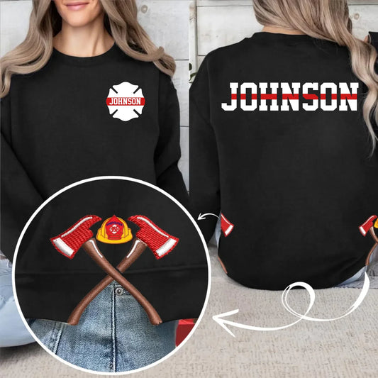 Personalized Firefighter Embroidered Split Side Bow Sweater - Gift Idea For Firefighter Wife/Man